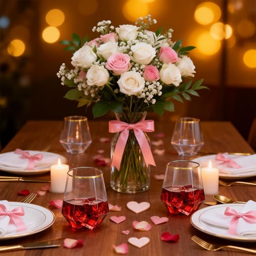 Goodluck 40 PCS Diamond Stemless Plastic Wine Whiskey Glasses, 12 Oz Disposable Cocktail Glasses, Suitable for Weddings, B...