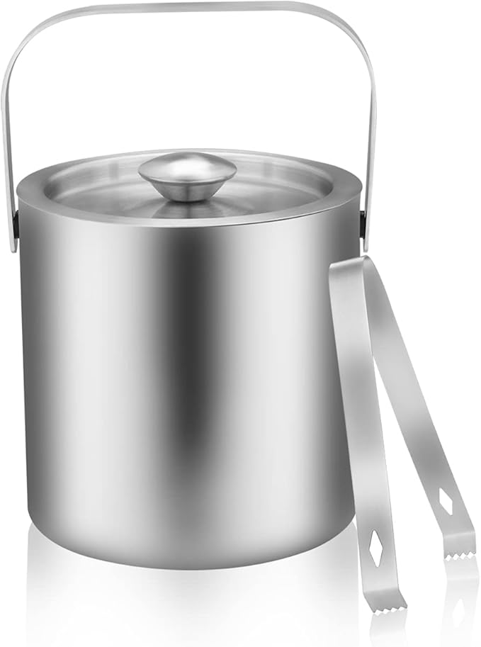LUCKYGOOBO Mini Ice Bucket Portable Double Wall Ice Bucket with Tong,Stainless Steel Hotel Bucket/Champagne/Beverage Bucke...