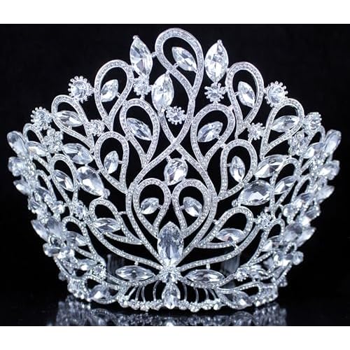 Fancy Beauty Queen Crystal Rhinestone Tiara Crown With Hair Combs Wedding Bridal Beauty Contest Prom Pageant Silver Plated T994