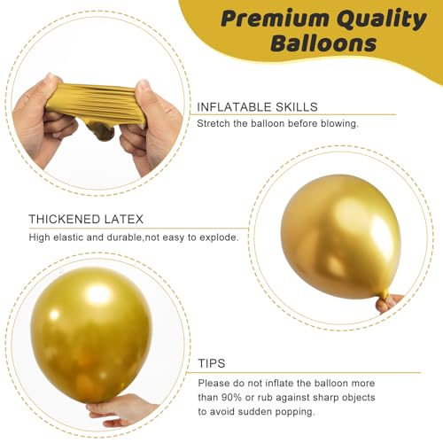 RUBFAC 135pcs Gold Balloons Different Sizes 18 12 10 5 Inch for Garland Arch, Latex Metallic Balloon for Birthday Graduati...