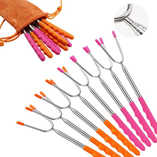 bbqstyle Marshmallow Roasting Sticks, Set of 8 Pack Premium 45'' Extendable Rotating Telescoping Forks for Hot Dog & Smore...