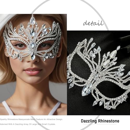 XSBODY Bling Rhinestone Masquerade Mask For Women Ball Costume Crystal Face Mask Carnival Jewelry
