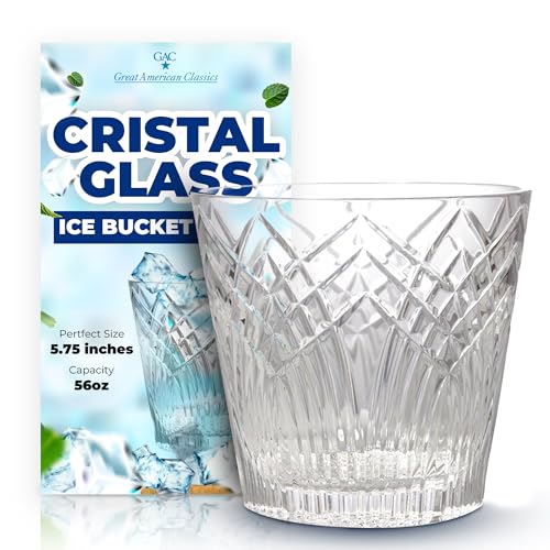GAC Mouth-Blown Crystal Glass Ice Bucket – 56oz Capacity, 5.75" Tall, Crafted with Diamond Wheels for Ideal Cutting Desig...