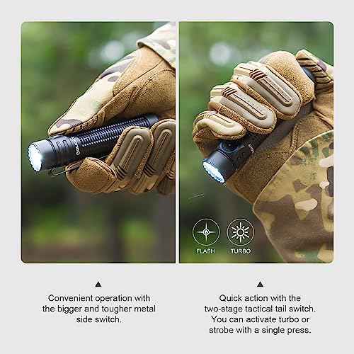 OLIGHT Warrior Mini3 Tactical Flashlight, Dual Switches LED Rechargeable Light with MCC3 Charger, 1750 Lumens Powerful EDC Light for Camping, Emergency and Outdoor (Black)