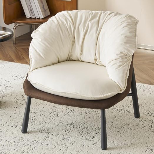 GODECOR Velvet Accent Chair Modern Barrel Chair with Metal Legs Comfy Armchair Accent Reading Chair for Living Room/Bedroom/Study Room/Home Office,Beige & Brown