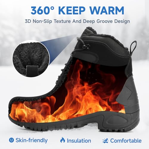 Furuian Winter Boots for Men Waterproof Insulated Snow Boots for Men Non Slip Hiking Duck Boot Mens Fur-Lined Winter Shoes
