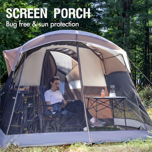 PORTAL 6/8/10 Person Family Camping Tent with Screen Room, Water Resistant Big Tunnel Tents with Rainfly, Large Family Ten...