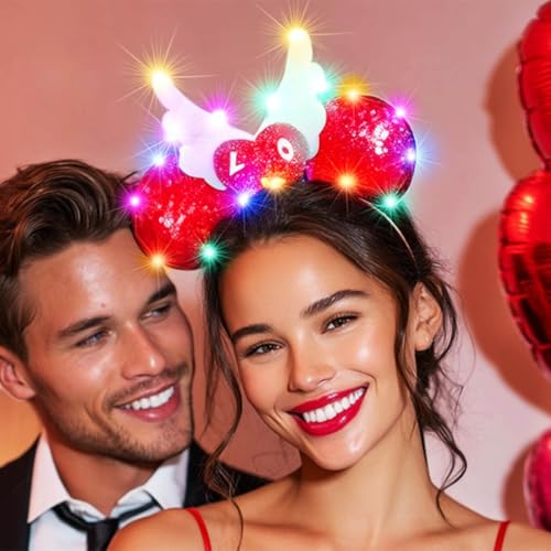 BARTOSI Valentine's Day Headband Light Up Love Heart Headbands LED Hair Accessories for Women and Girls