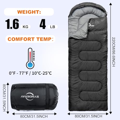 Synderay Sleeping Bags for Adults Cold Weather & Warm - Backpacking Camping Sleeping Bag for Kids 10-12, Girls, Boys - Lig...