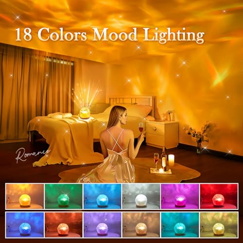 Trendy Valentine's Day Gifts for Teen,18 Colors Northern Lights Projector Mood Lighting,Dimmable Ocean Lamp,Night Light Pr...
