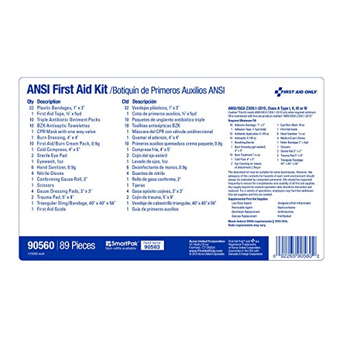 First Aid Only 90560 Bulk ANSI A 25-Person Emergency First Aid Kit for Office, Home, and Construction, 89 Pieces