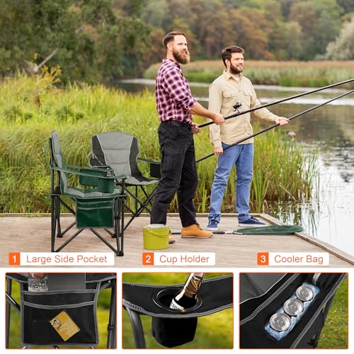 LANMOUNTAIN 2 Pack Padded Oversized Camping Chairs for Adults,Heavy Duty Support 400 Lbs,Folding Portable Lawn Chair w/Cup...