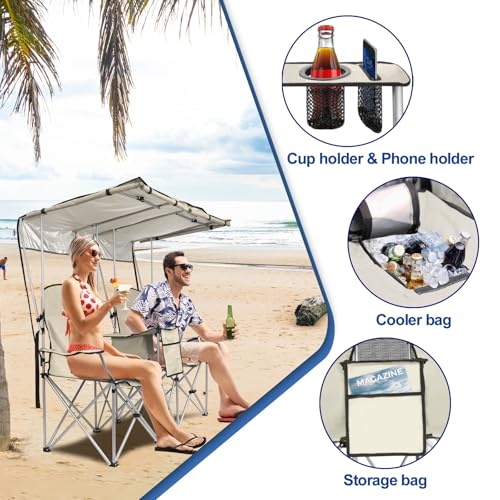 ptlsy Double Camping Chair with Canopy, Folding Two-Person Seat, Portable Outdoor Loveseat with Shade, Portable Chairs for...