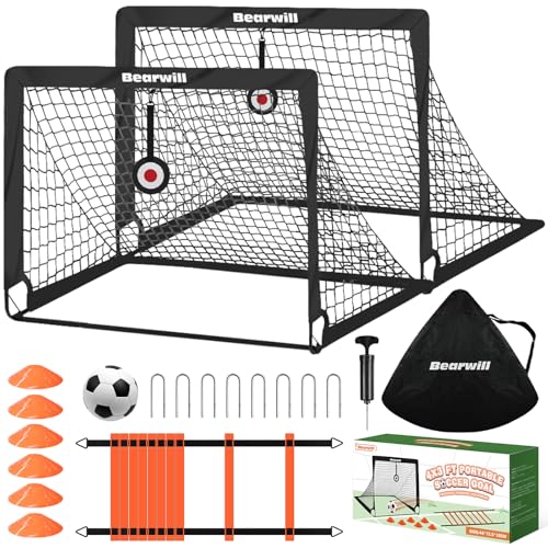 Bearwill Soccer Goal, Kids Soccer Goals for Backyard Set of 2, 4x3ft Portable Soccer Goal Pop Up Soccer Net, Kids Soccer N...