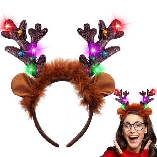 JOYIN Christmas Antler Headband,Light Up Cute Antler Headband Hat Adult Kids Christmas Party Supplies Xmas Holiday