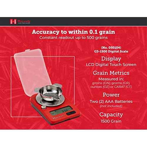 Hornady G3-1500 Electronic Scale, 050104 - Portable Battery Operated Digital Pocket Scale to Weigh Bullets, Cases, Trickle Powder & More Up to 1500 Grain Capacity with 0.1 Accuracy & Reliable Results