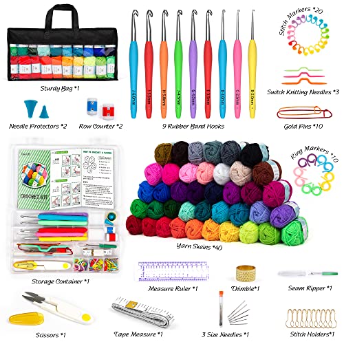 INSCRAFT 113 Piece Crochet Kit with Yarn Set– 1600 Yards Assorted Yarn for Knitting and Crochet, 73PCS Crochet Accessories...