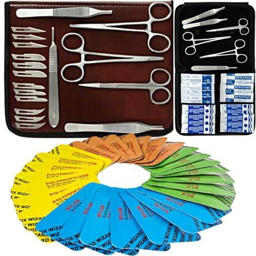Sterile Sutures Thread with Needle Plus Tools: Extra Large Mixed Dissolvable and Non-Dissolvable Suture 47 Units - Camping...