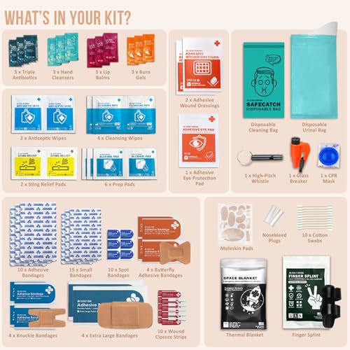 EVERLIT CARE Car First Aid Kit with Emergency Supplies Survival Gear Including Window Breaker Disposable Urine Bag Mountab...
