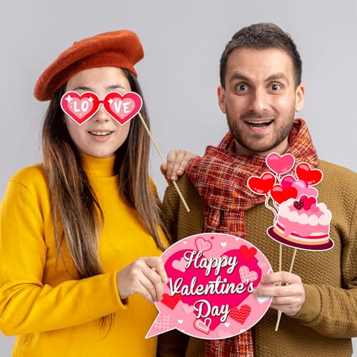Happy Valentine's Day Photo Booth Props Kit, 24 PCS Selfie Photo Booth Accessories with “Happy Valentine’s Day” Signs, Cut...