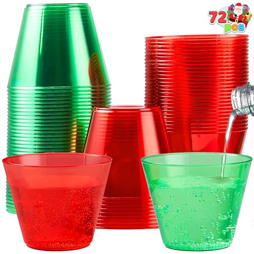 JOYIN 72 PCS Disposable Plastic Drinking Cups, 9 OZ Christmas Clear Plastic Party Cup, Xmas Wine Glasses for Party Supplie...