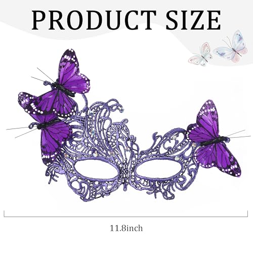 Zinniday Lace Masquerade Masks for Women - 2026 Halloween Venetian Butterfly Mask with Rhinestone