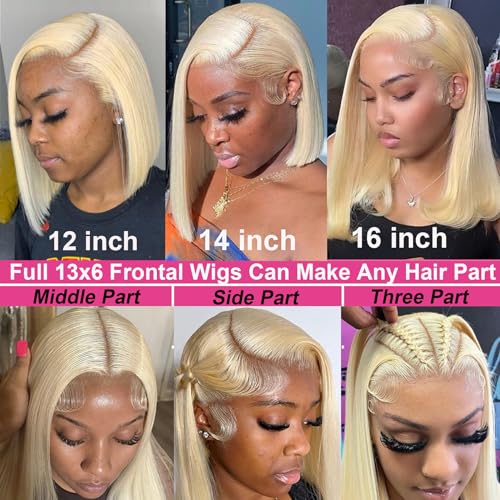 Blonde 613 13x6 Lace Front Bob Wig Human Hair Straight Transparent Lace Frontal Wigs Pre Plucked with Baby Hair 180 Density Brazlian Remy Glueless Lace Short Wigs for Black Women
