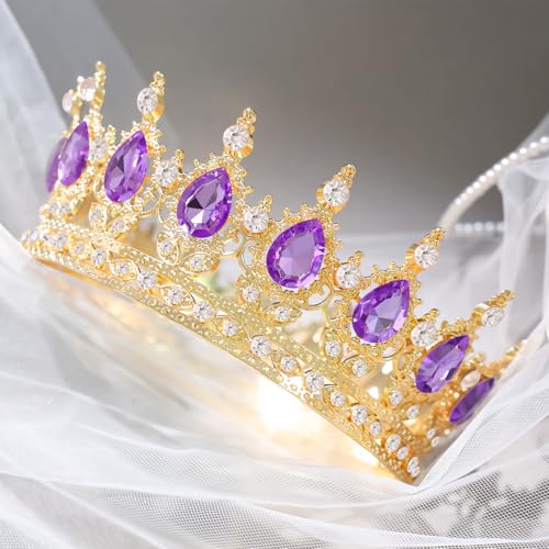 Feltent Purple Crown for Women Crystal Tiara and Queen Crown for Women Wedding Headband for Bride Hair Accessories for Cos...