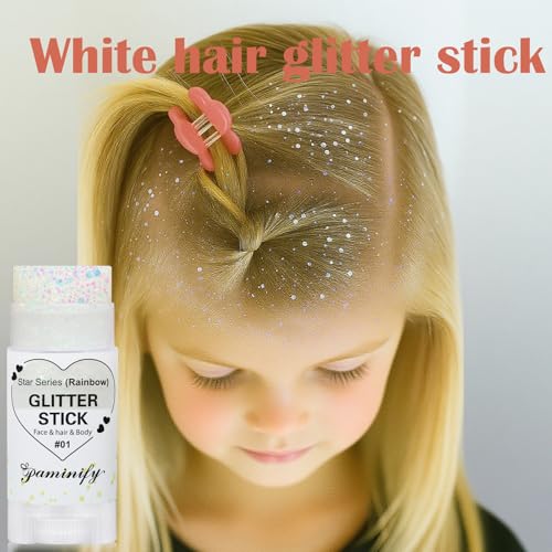 Paminify Rainbow White Hair Glitter Stick for Kids,Mardi Gras Outfit for Women,Mermaid Fairy Costume Body Face Glitter, Si...