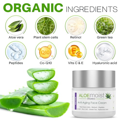 Advanced Retinol Cream for Face: Aloemoist Revive Anti Aging Face Cream for Women & Men Topical Retinoid Wrinkle Repair Day/Night Moisturizer, Organic Retinol Facial Moisturizer for Aging Skin,2 Pack