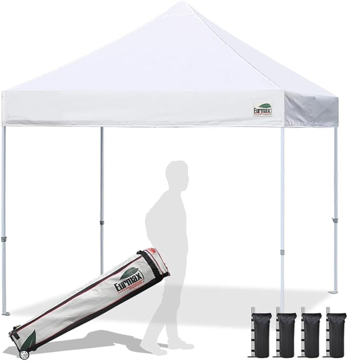 Eurmax USA Standard 10x10ft Patio Pop Up Canopy Tent for Outdoor Events Commercial Instant Canopies with Heavy Duty Roller...
