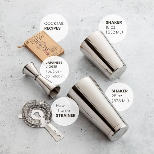 Mixology & Craft Boston Shaker Set with Weighted Martini Shakers | Cocktail Shaker Set Includes Strainer and Japanese Jigg...