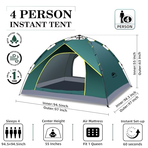 Happy Travel 1/2/3/4 Person Camping Tent, Instant Easy Pop Up Tents for Camping,Automatic Waterproof Family Camping Tent, ...