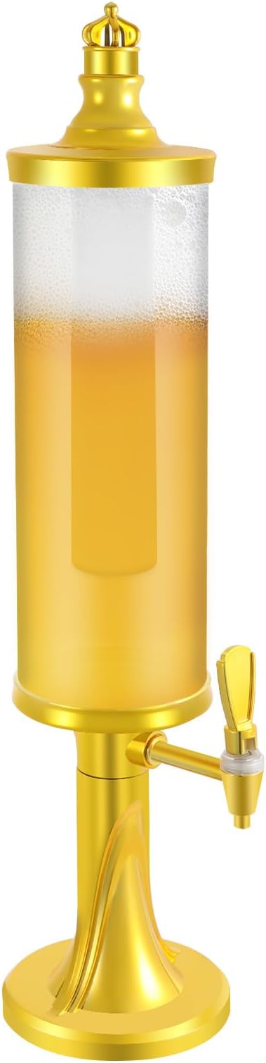 TOWIUOA Beer Tower Dispenser, 3L Drink Tower Gold Drink Dispenser Transparent Party Fountain for Drinks Electroplating Pro...