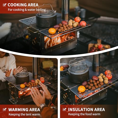 Naturehike Icefield Hot Tent Stove, Tabletop Camping Stove with 47.2" Chimney Pipes, Outdoor Tabletop Fire Pit
