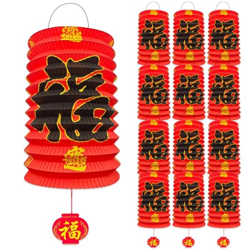 12Pcs Chinese New Year Decorations 2026,6.3*9.8In Year of The Horse Red Fu Lanterns Lunar Spring Festival Ceiling Hanging ...