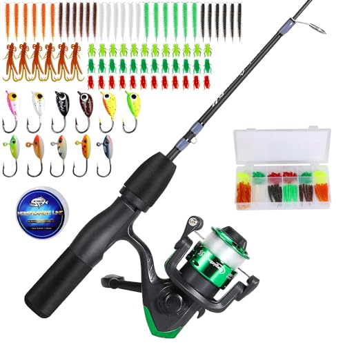 Sougayilang Ice Fishing Rod and Reel Set, Ice Fishing Includes Ice Jigs, Lures, and Essential Tackle,27" Medium/Light Powe...
