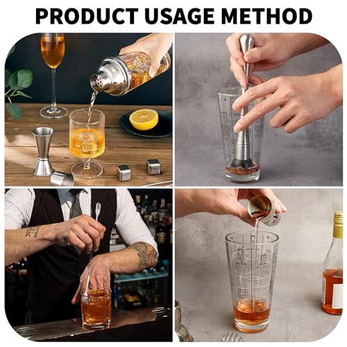 OBALY Glass Cocktail Shaker Stainless Steel Leak-Proof Lid Boston Shaker Martini Shaker Beginner Bartender Kit with Jigger...