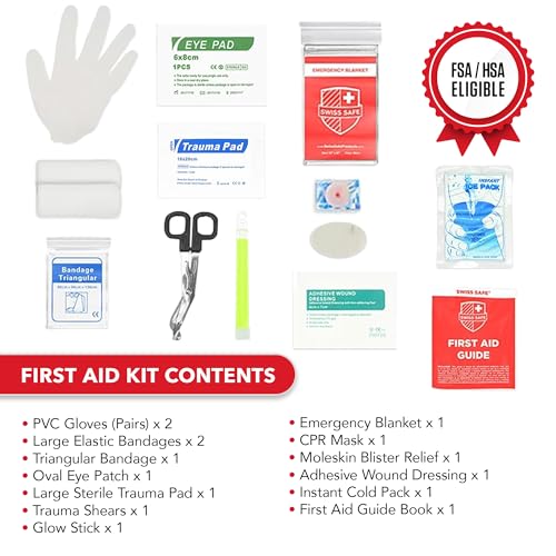 Swiss Safe 2-in-1 First Aid Kit for Car, Travel & Home, Businesses - Bonus Mini Kit for Medical Emergency Aid, Survival, C...