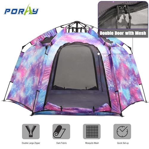 Portable Hexagon Kids Play Tent with LED Strip Lights Indoor Children Play House Easy Set-up Space Large Dream Tent for Ni...