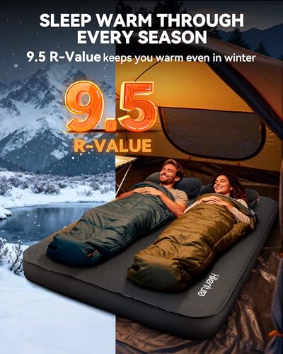 Hikenture 4" Thick Self Inflating Sleeping Pad, Foam & Air Camping Mattress, 9.5 R-Value Insulated Sleeping Mat, Portable ...