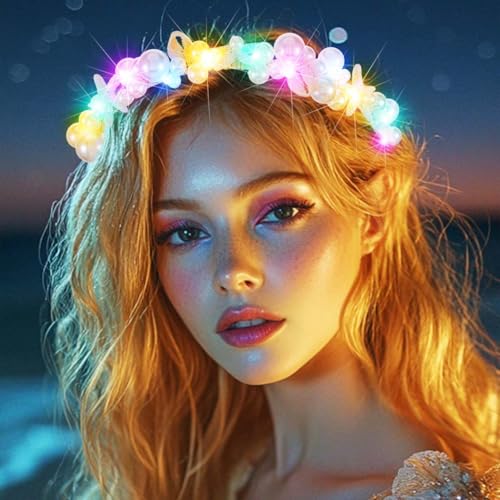 BARTOSI Light Up Pearl Headband LED Starfish Headpiece Glow Hair Accessories for Women