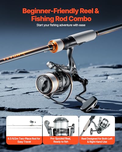 VEVOR Rod and Fishing Reel Combo, IM6/7 Carbon Fiber Spinning Rod and Reel Combo, Bass Fishing Pole with 6.5 ft Two-Piece ...