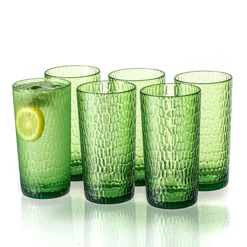 MIYOPESI 22oz Green Acrylic Glasses Drinkware (Set of 6), Honeycomb Stackable Shatter-Proof Plastic Cups, Reusable Plastic...