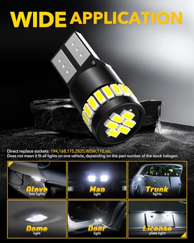 AUXITO 194 LED Light Bulb 6000K White 168 2825 W5W T10 Wedge 24-SMD 3014 Chipsets LED Replacement Light Kit Error Free for...