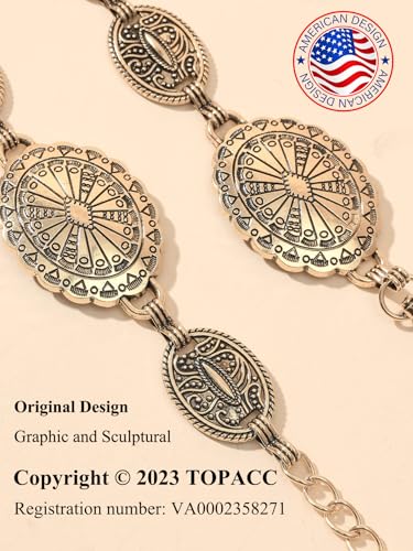 TOPACC Western Metal Concho Belt for Women Cowgirl Chain Belts for Dresses Jeans Country Concert Outfit