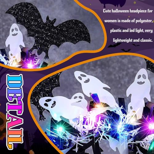 CAKURE Light Up Halloween Headband Black Led Glow Bat Headpiece Hair Accessories for Women and Girls (b-bat&ghost, one size)