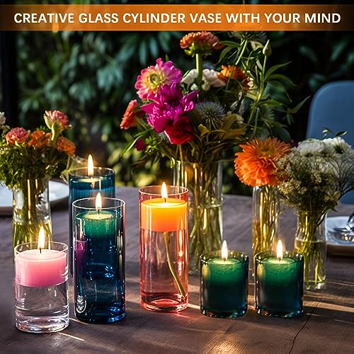 4 Pack Glass Cylinder Vases 4,6,8,10 Inch Tall Clear Flower Vase Hurricane Floating Candle Holder for Table Centerpiece We...