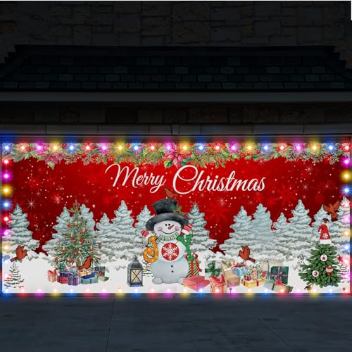 Ganeen 6.4x16 ft LED 2025 Christmas Garage Door Banner String Light Large Rustic Xmas Garage Door Decorations Xmas Banner ...