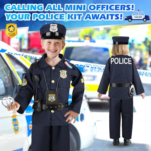 IVENRXIU Police Costume for Kids, Cop Pretend Play Toys for Dress Up, Role Play Set with Handcuffs, Flashlight, Police Bad...
